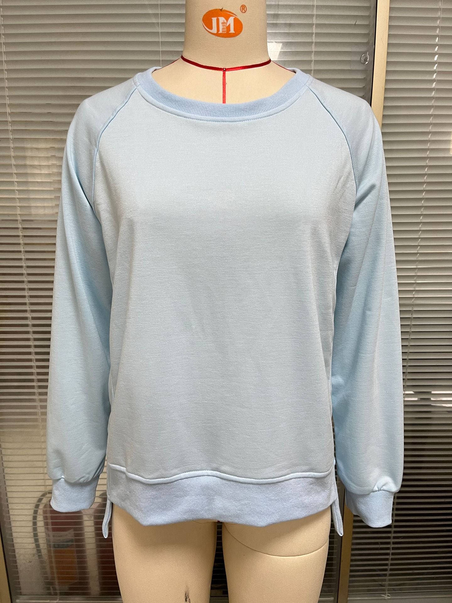 Women's Color Thread Round Neck Long Sleeve Tops