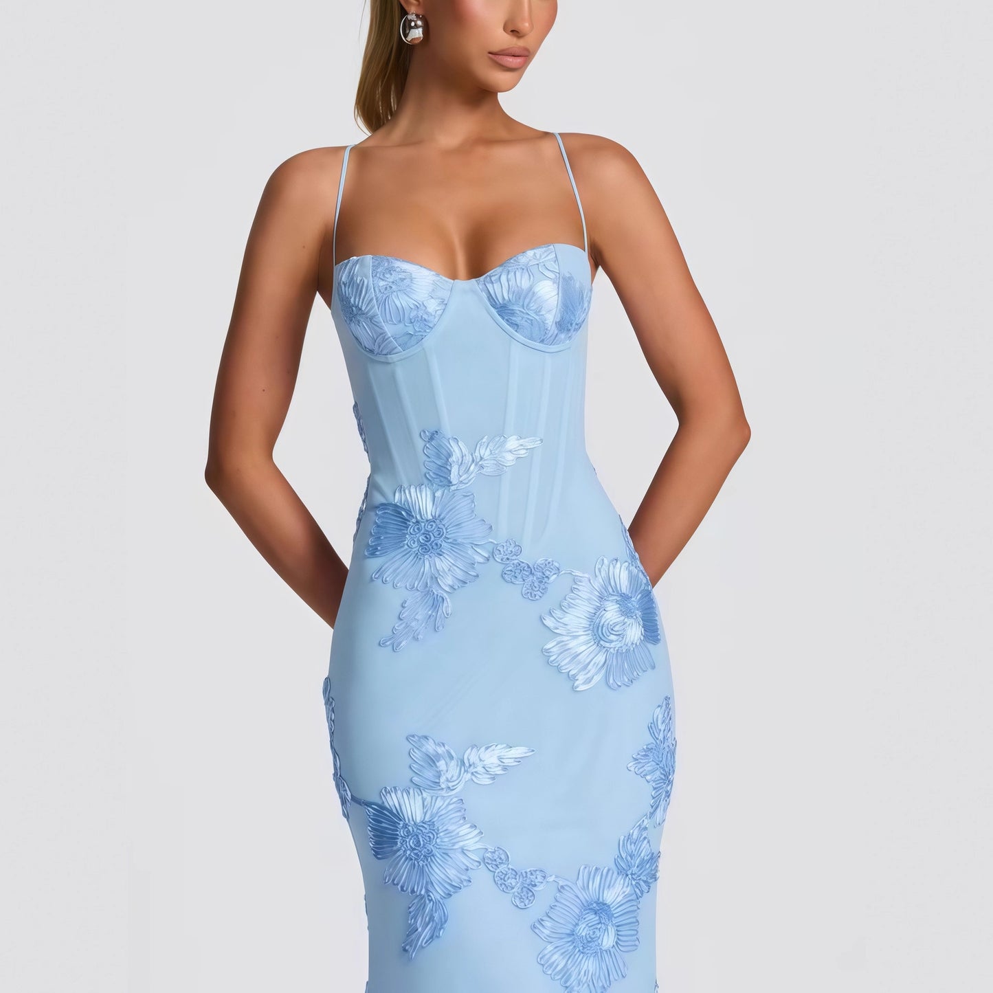 Cross Strap Dress Exquisite Flower Banquet Dresses