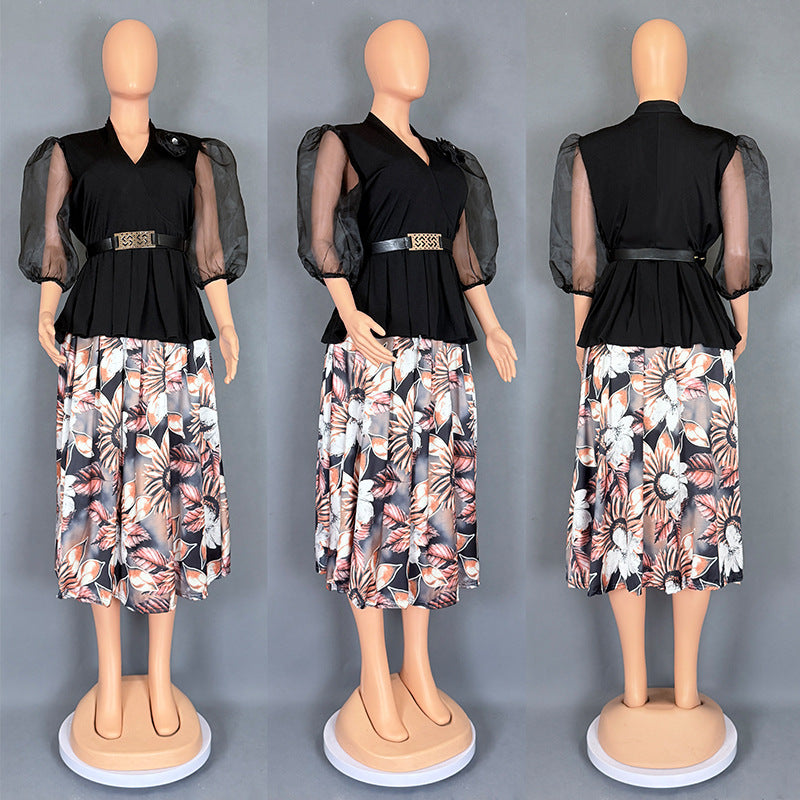Women's African Wear Chiffon Two-piece Printed Dress Suits