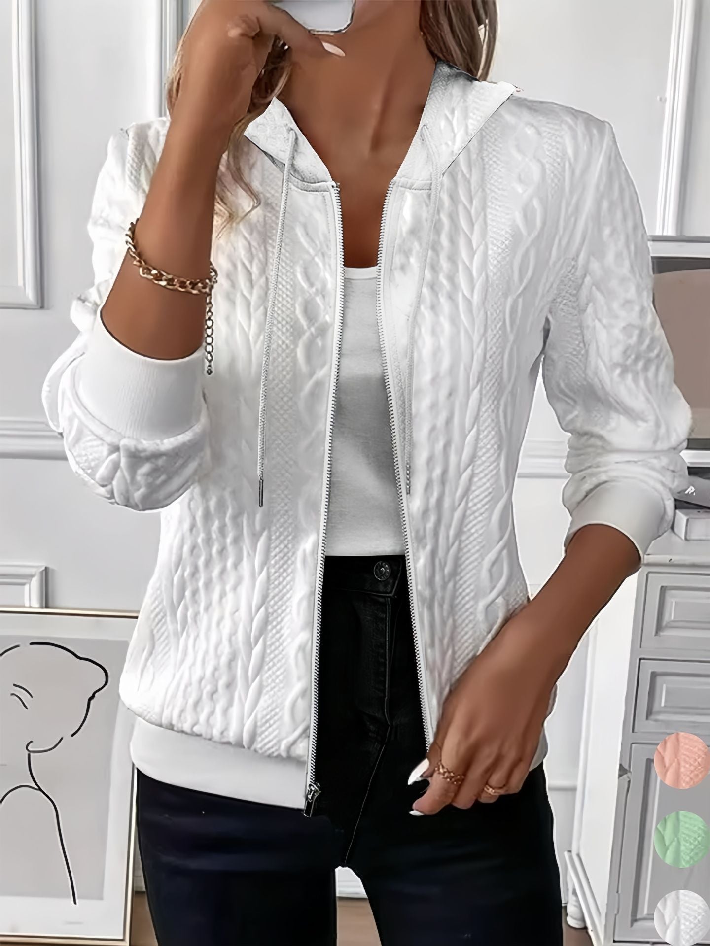 Women's Solid Color Long Sleeve Knitted Zipper Women's Sweater, Sweater