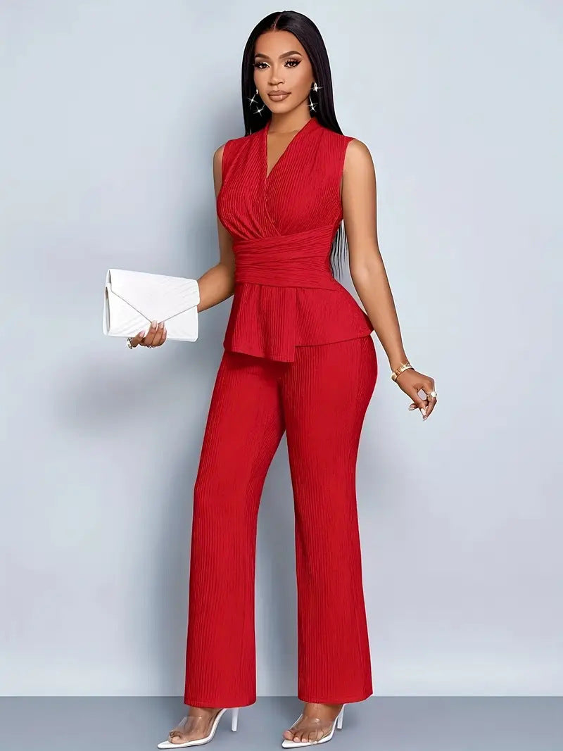 Ladies Two-piece Set Elegant Slimming Sleeveless Irregular Pants