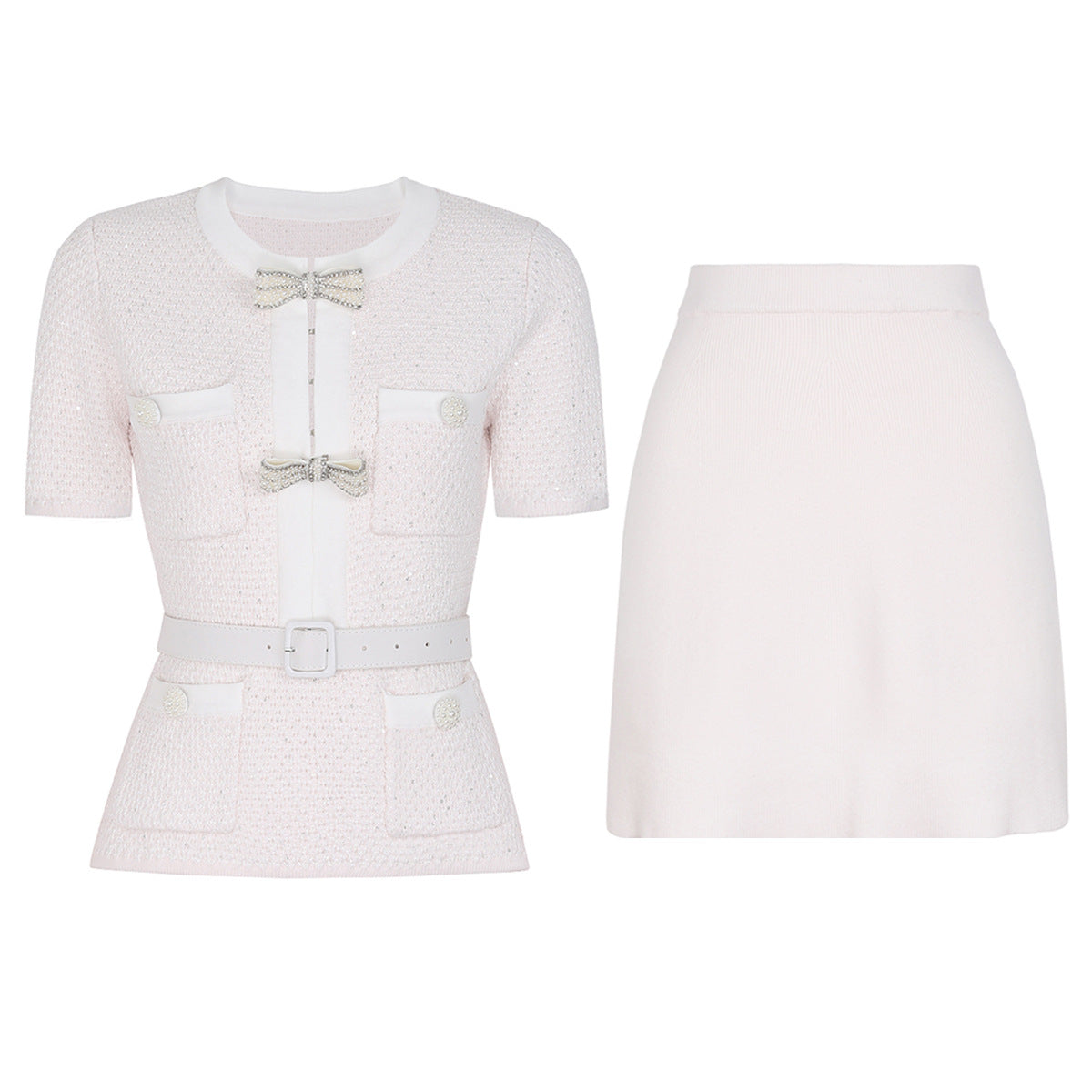 Quality Beaded Belt Slimming Long Sleeve Knitwear