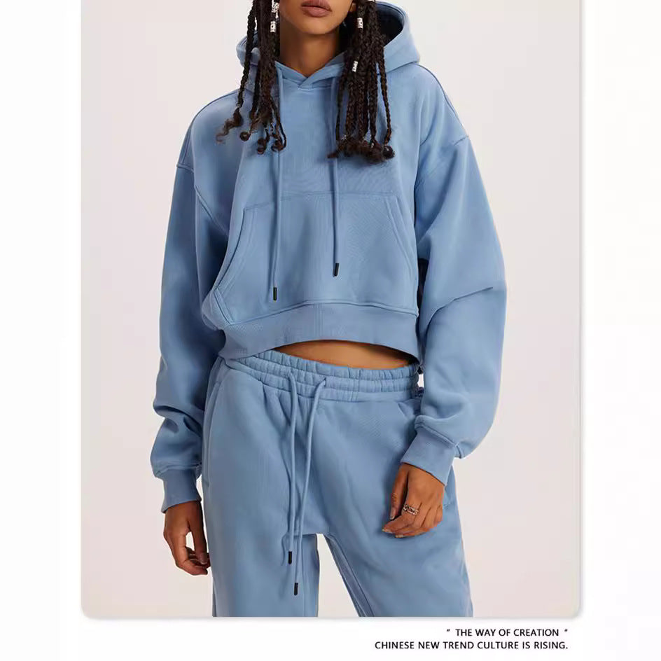 Women's Casual Fashion Solid Color Pullover Drawstring Suits