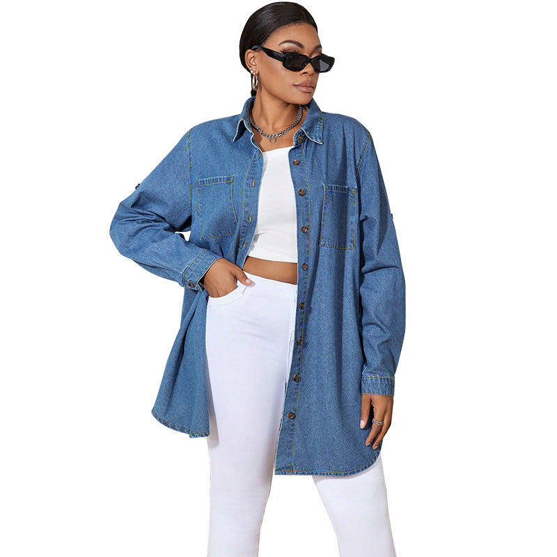 Women's Loose Stylish Long Sleeves Denim Shirt Jackets