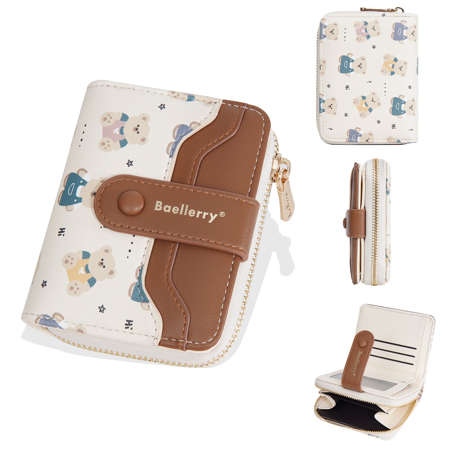 Women's Short Bear Printed Multiple Slots Zipper Ladies Wallets