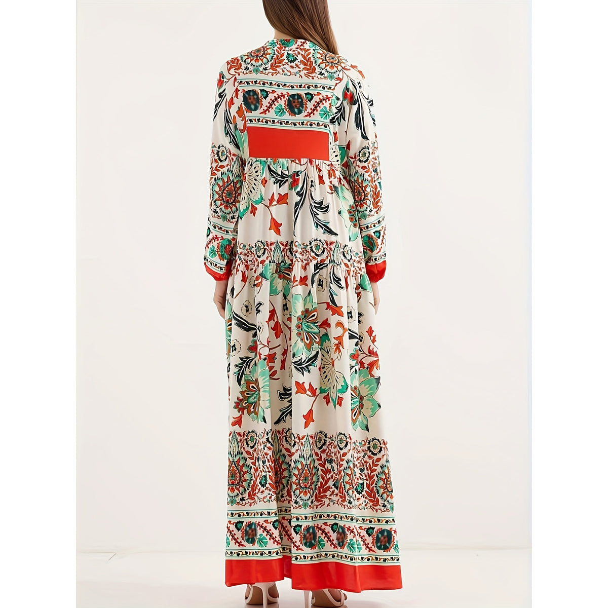 Women's Long Robe Elegant Loose Sleeve Floral Dress