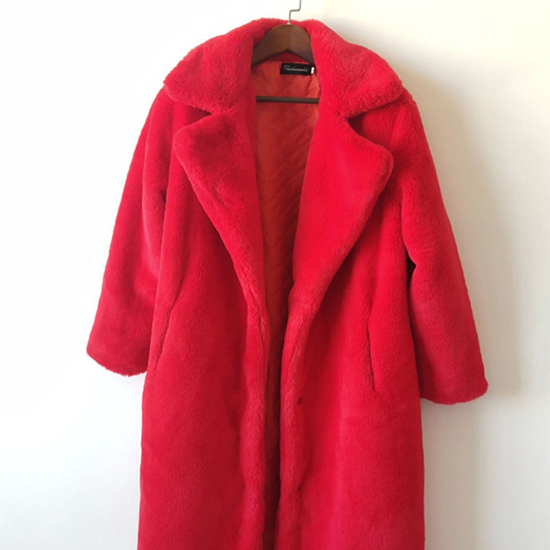 Women's Winter Faux Rabbit Fur Lengthened Knee-length Coats