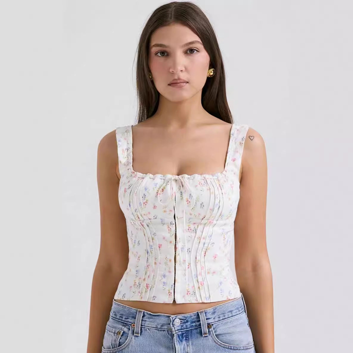 Pure Desire Hot Floral Square Collar Tops