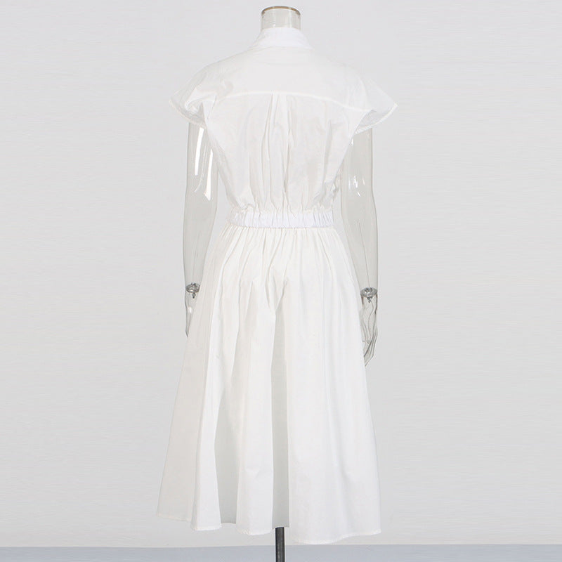 Women's Summer Lapel Short-sleeved Single-breasted Embroidered Hollow Skirts