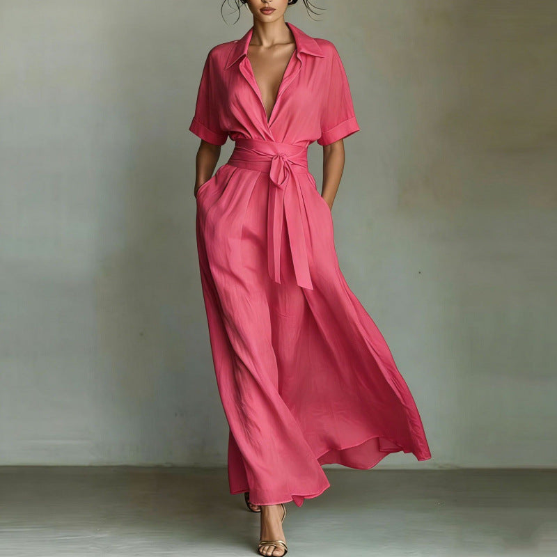 Style Vacation Elegant Retro Casual Solid Color Waist Dress