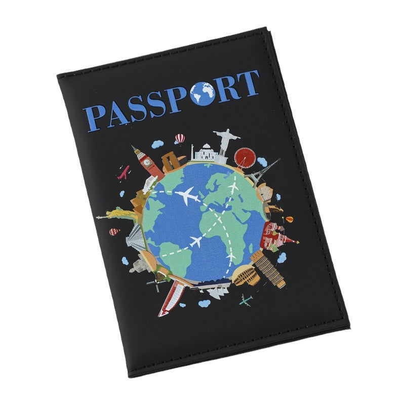 Printed Cartoon Map Passport Cover Document Card Holder