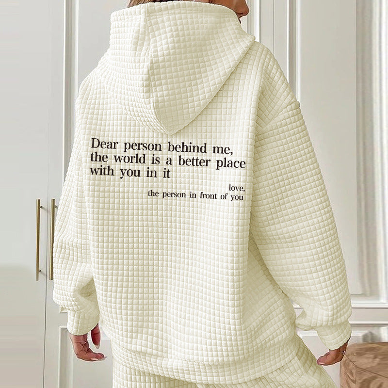 Women's Waffle Hooded Long Sleeve Letter Print Sweatshirt Women's Sweater, Sweater
