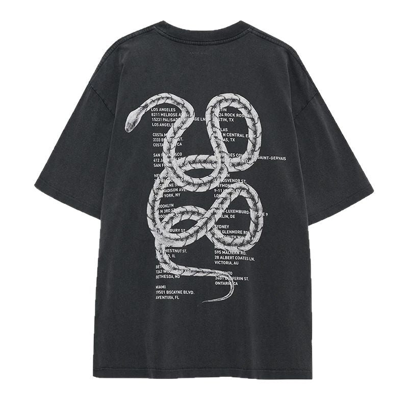 Niche Snake Letter Printing Washed Fried Blouses