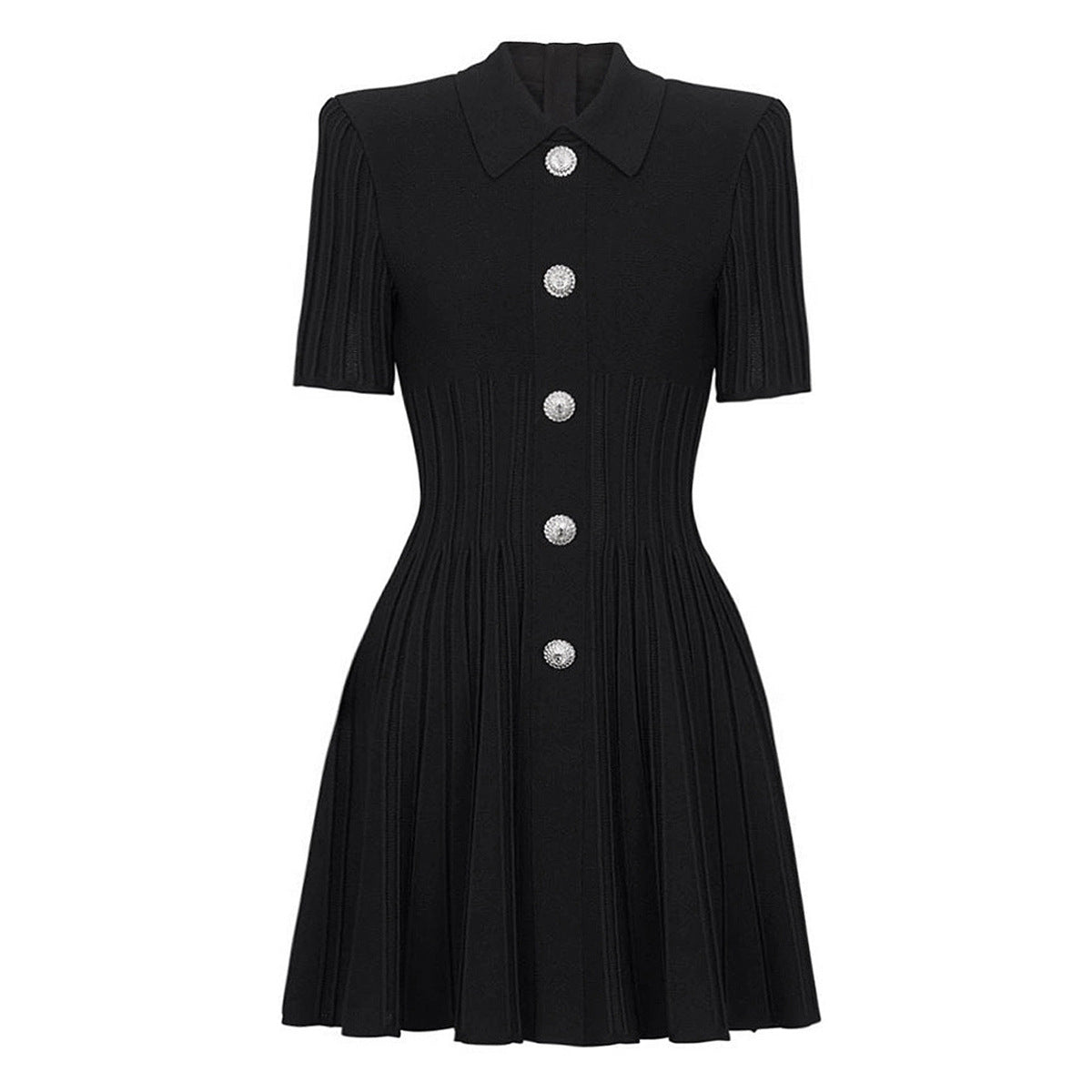 Women's Knitted Lapel Slim Slimming A- Line Dresses