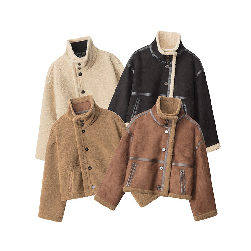 Women's Lamb Wool Warm Loose Stand Collar Shorts