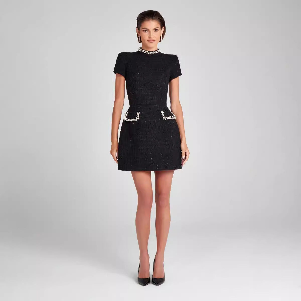 Women's Elegant Slimming Round Neck Beaded Dress Dresses