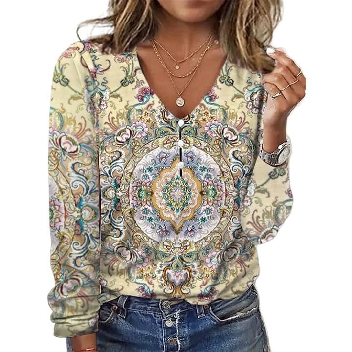 Starry Sky Pearl Button Long Sleeve Women's T-shirt