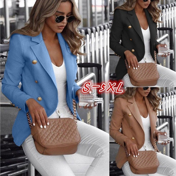 Sleeve Double Breasted Solid Color Stand Small Suit