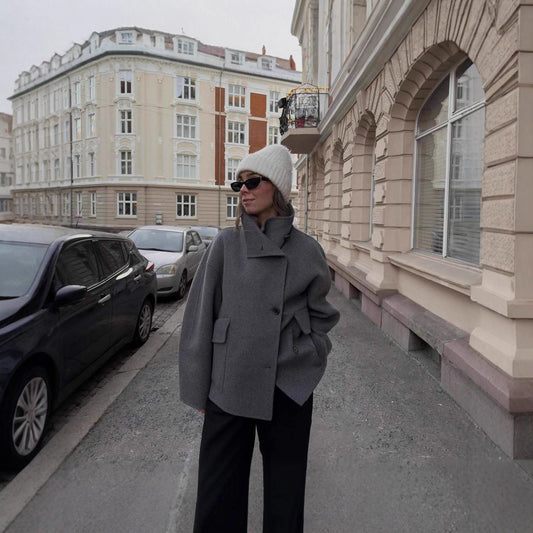 Single-breasted With Pockets Pure Color Half Collar Coats