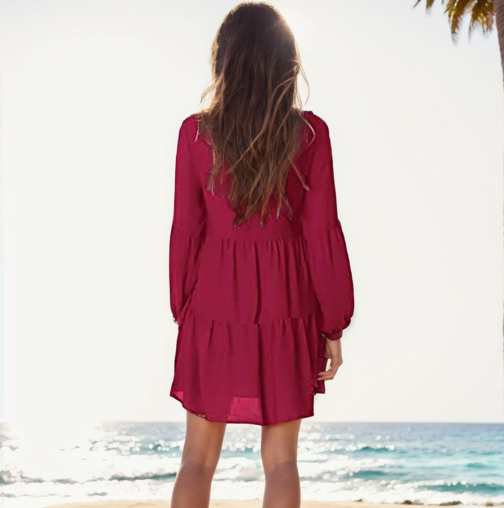 Solid Color Stitching Lantern Long Sleeve Jumpsuits