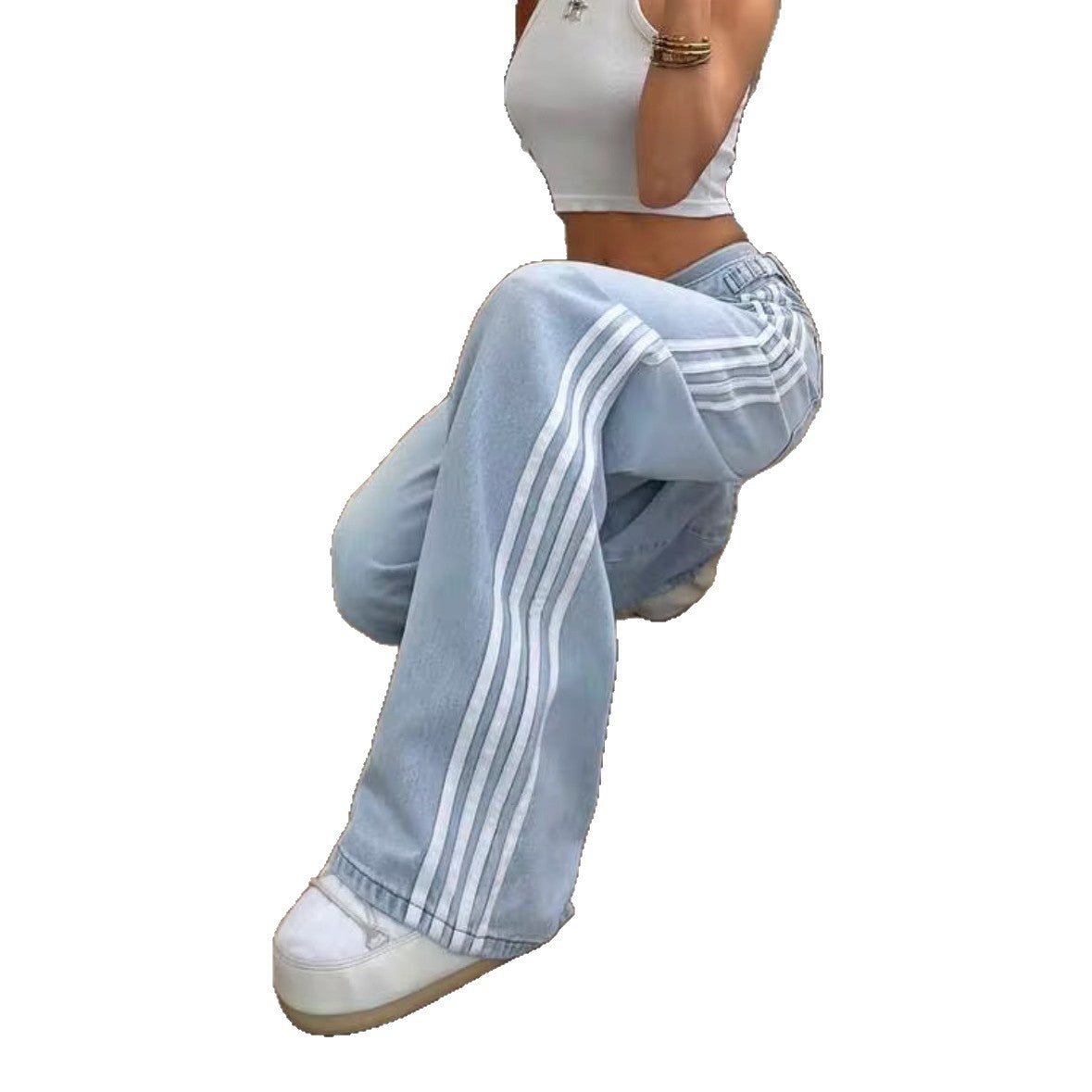 Women's Retro Trendy Fashion Casual Striped Trousers Women's Jeans