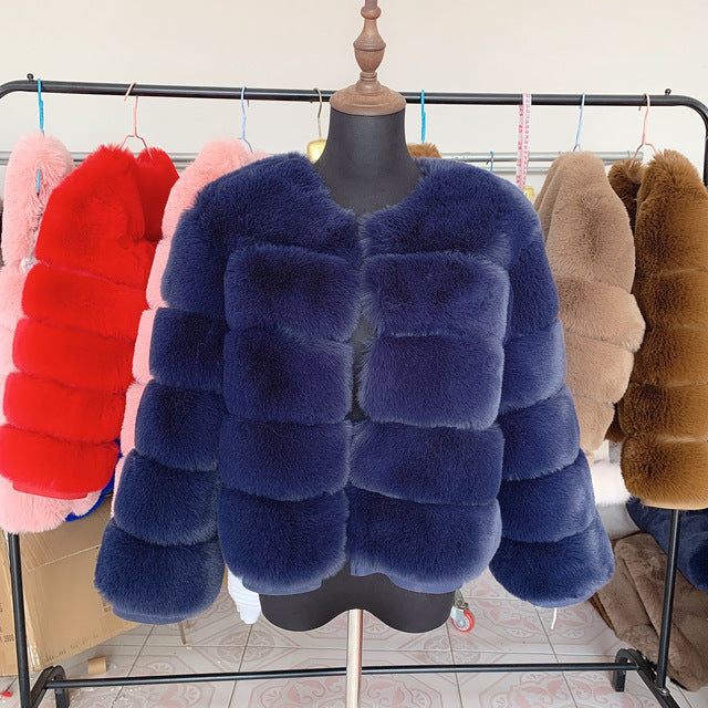 Women's Fur Warm Leisure Stitching Faux Fox Coats