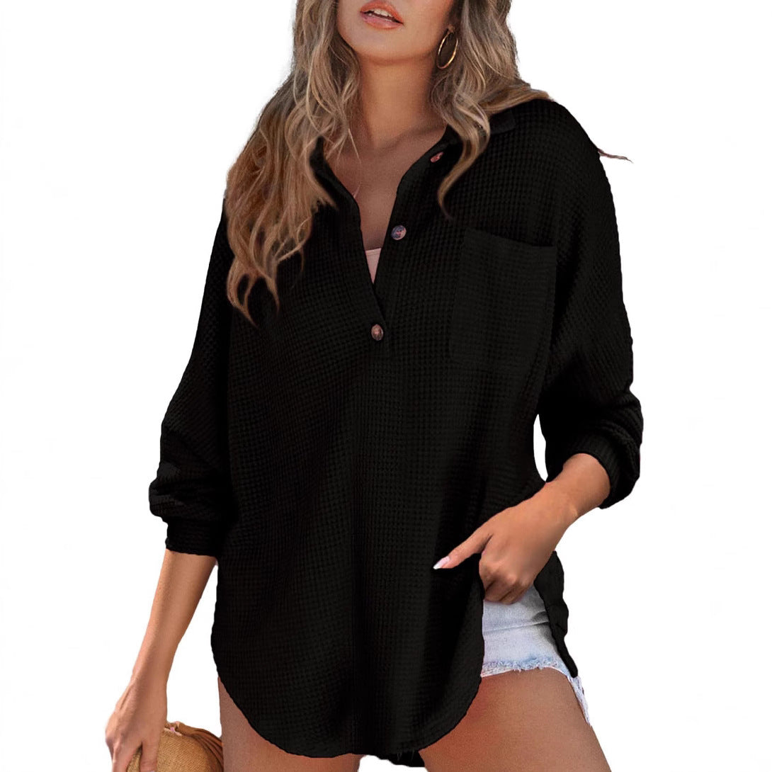 Glamorous Casual Women's Waffle Knitted Loose Women's Sweater, Sweater