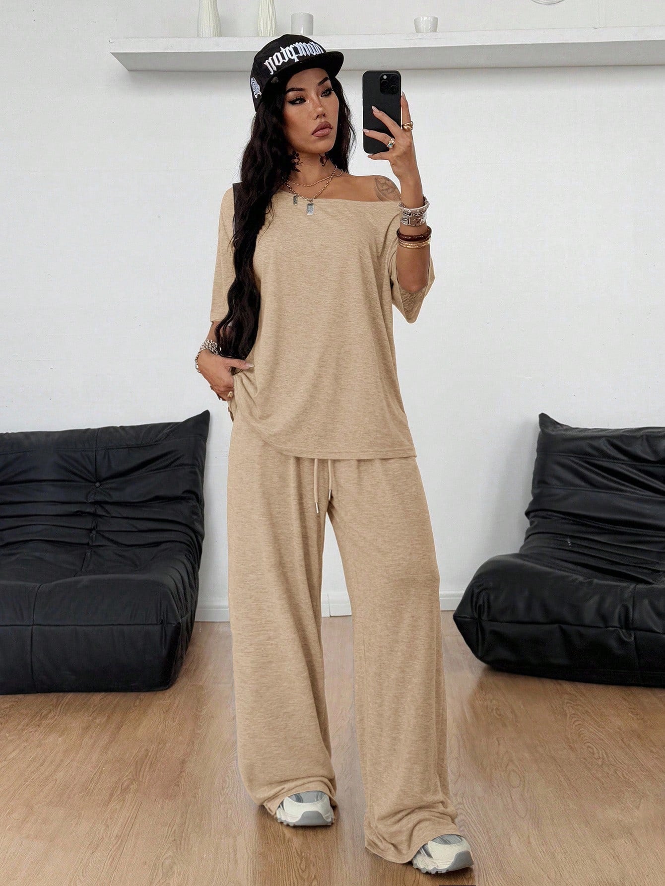 Elegant Women's Sports Sleeve Two-piece Loose Fashion Casual Suit