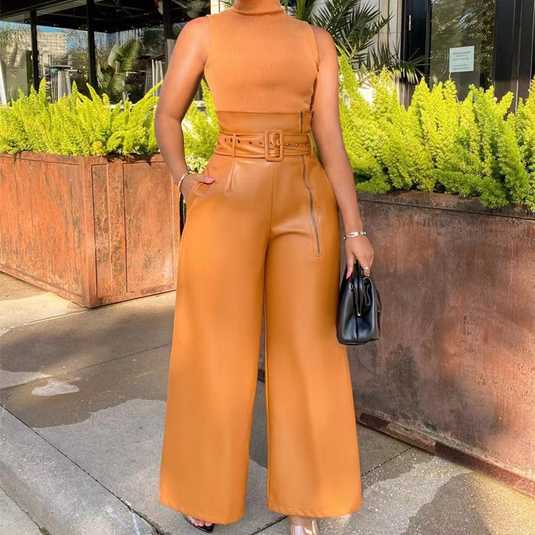Women's Fashion High Waist Leather Style Nightclub Pants