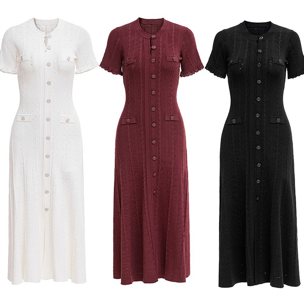 Knitted Round Neck Sleeve Long Dress Dresses