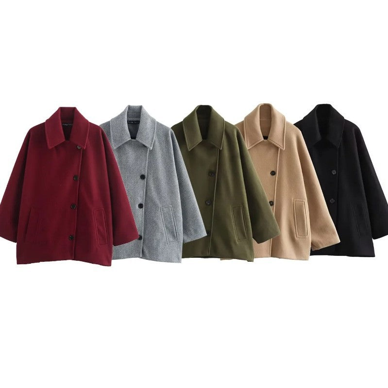 Women's Creative Single-breasted Lapel Loose Wool Jackets
