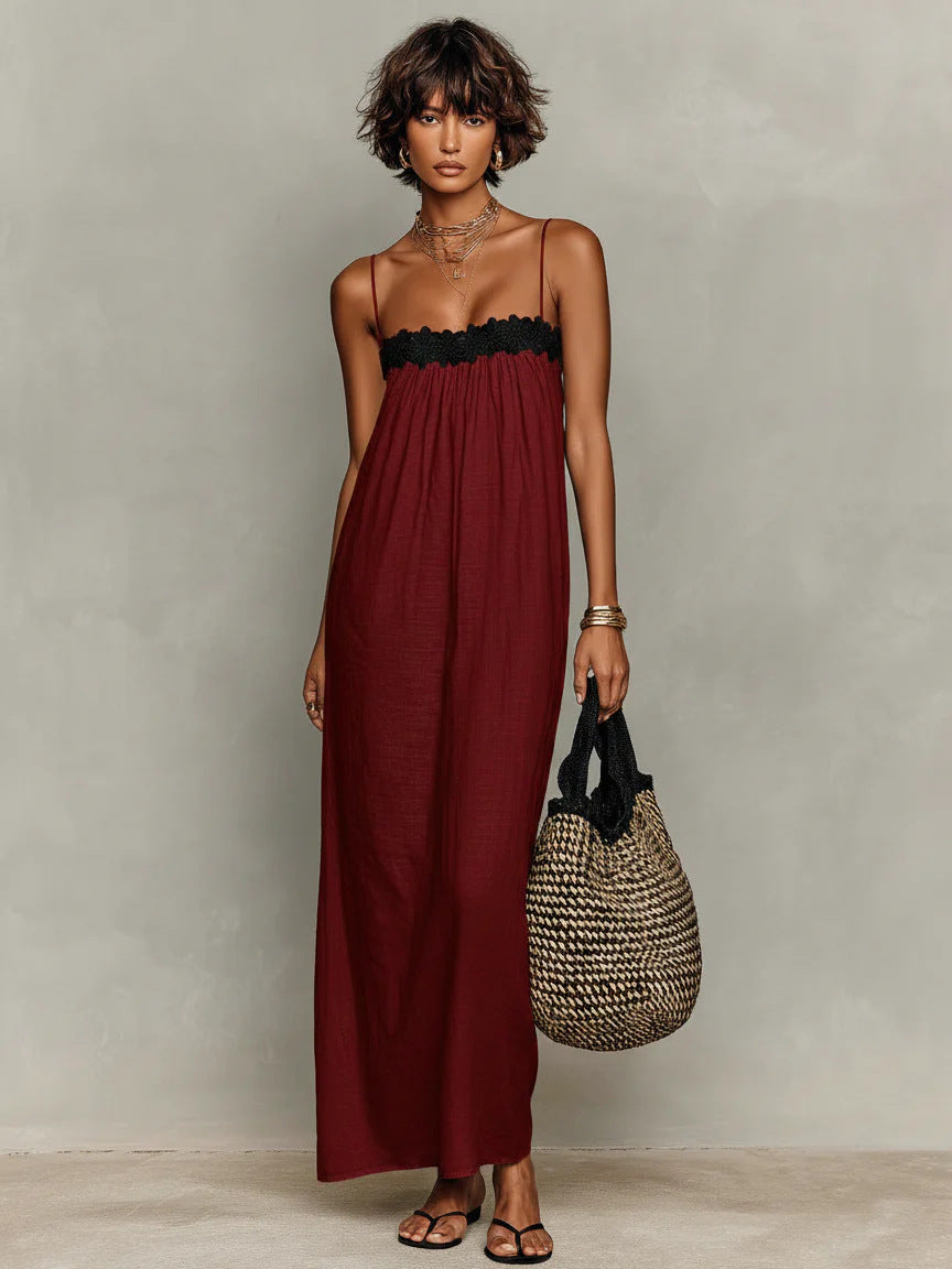 Women's Summer Lace Stitching Casual Strap Dress