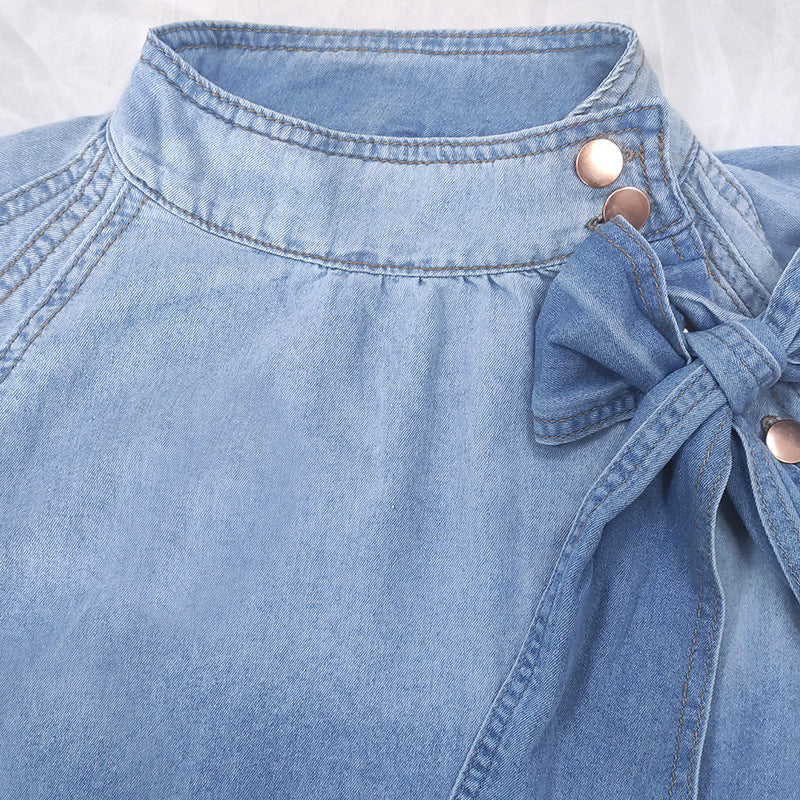 Women's Loose Puff Sleeves Denim Summer Half Shorts