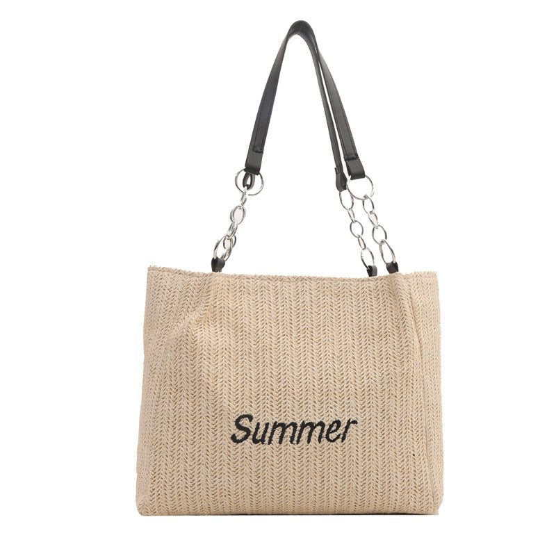 Women's Capacity Fashion Straw Letter Trendy Commuter Shoulder Bags