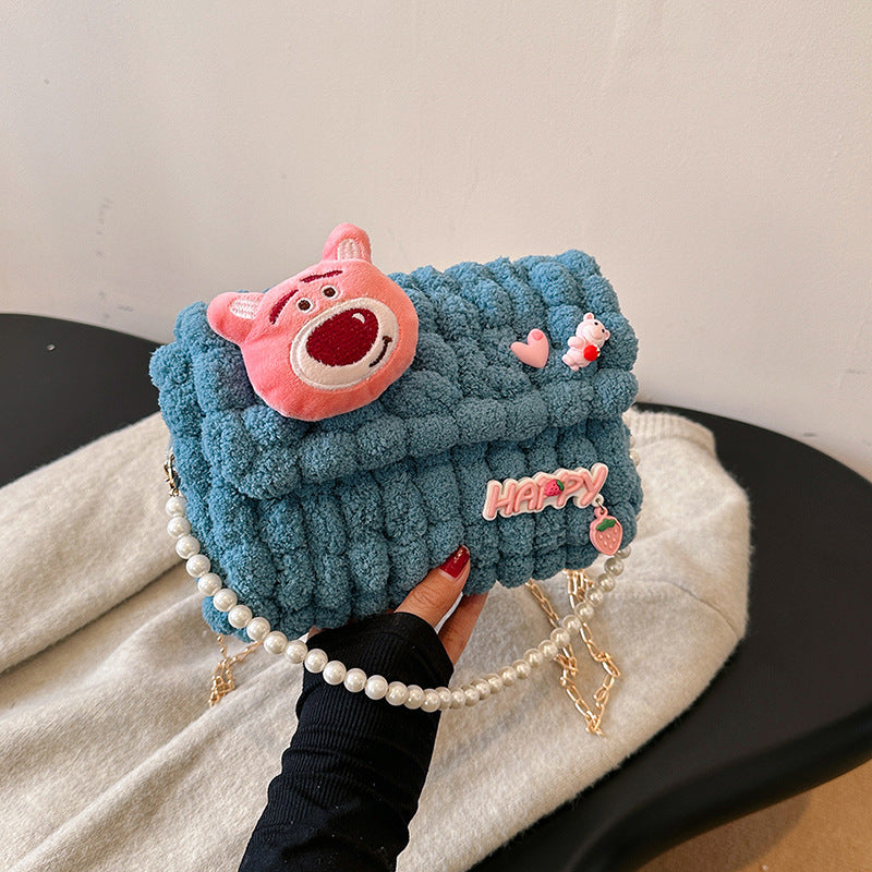 Bear Hand-woven Material Wool Homemade Cute Gift Crossbody Bags