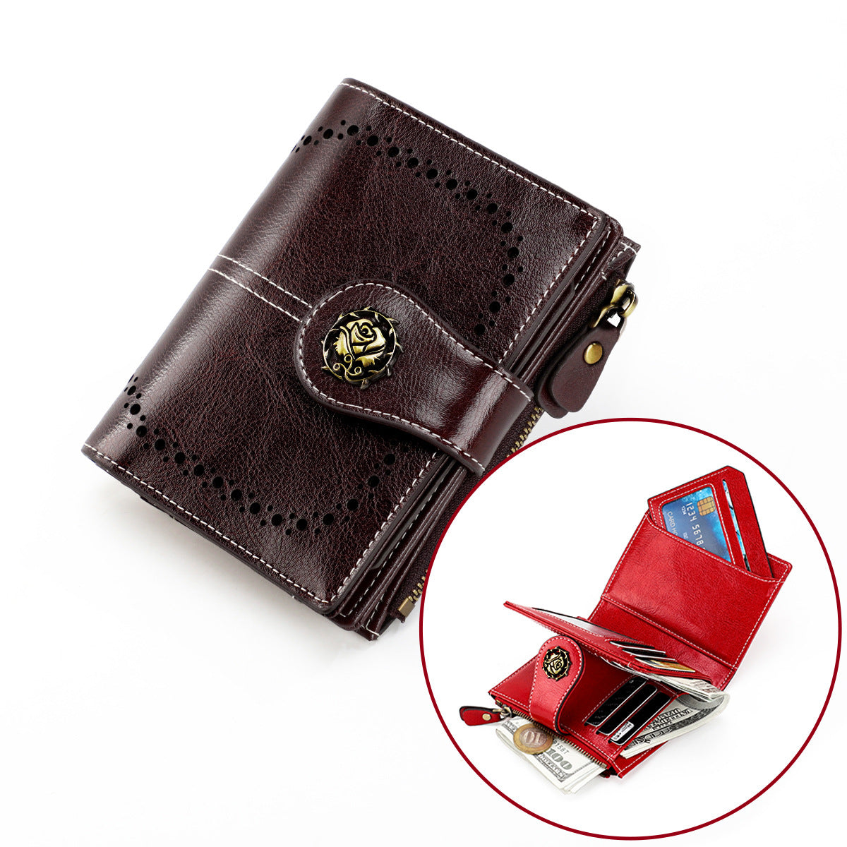 Women's Swiping Short Retro Oil Wax Skin Coin Purses