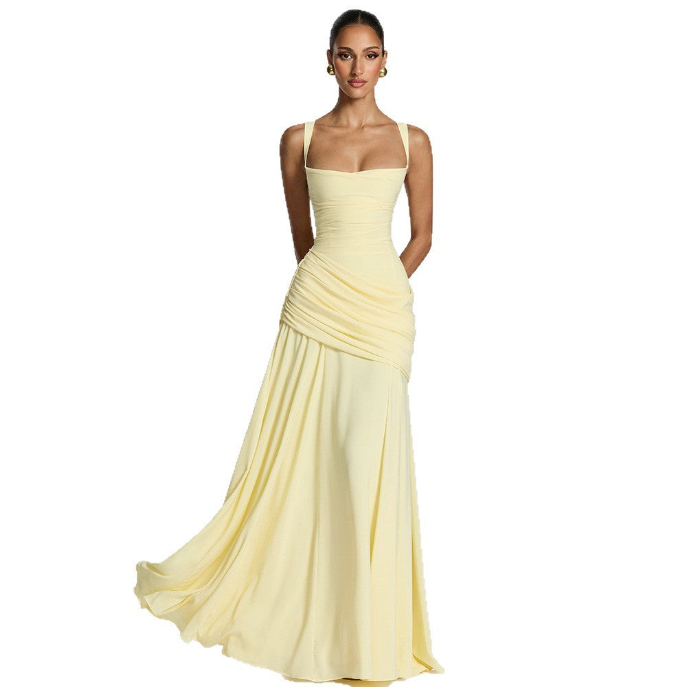 Women's Temperament Pure Color Sleeveless Large Hem Dress
