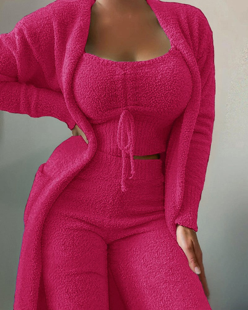 Women's Plush Three-piece Pajamas Set Leisure Home Fashion Casual Suit