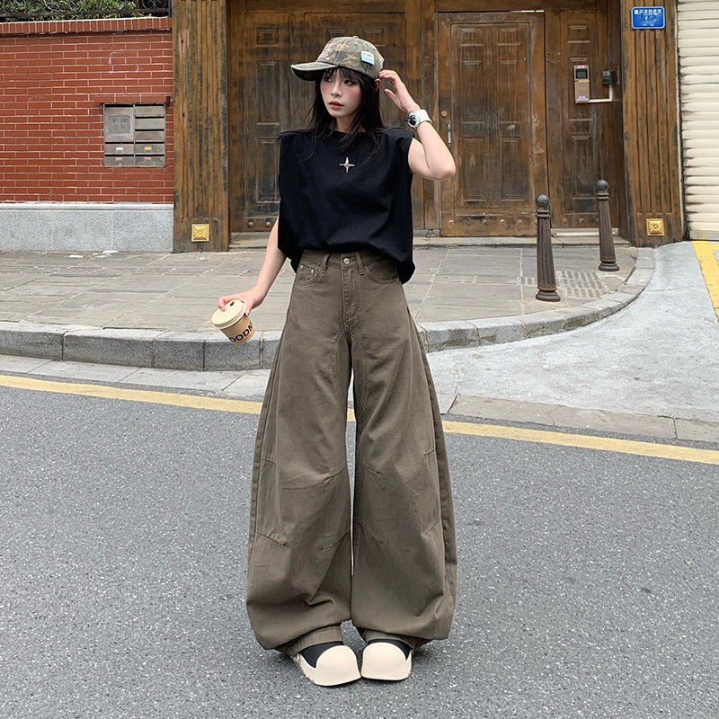 Women's Mei Style Retro Washed Loose Straight Pants