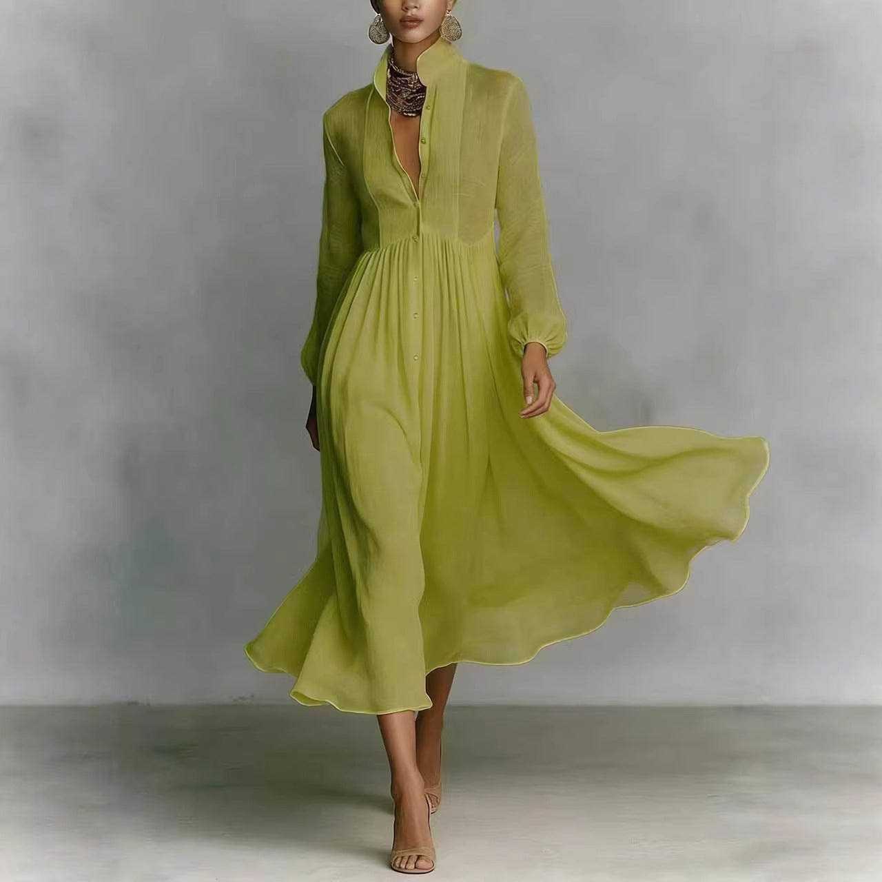 French Style Slimming Long Sleeve Pleated Small Dress