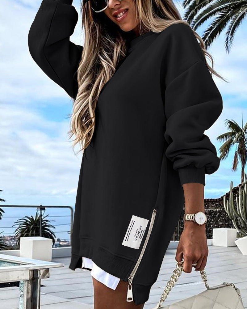 Women's Zipper Decorations Round Neck Dress Dresses