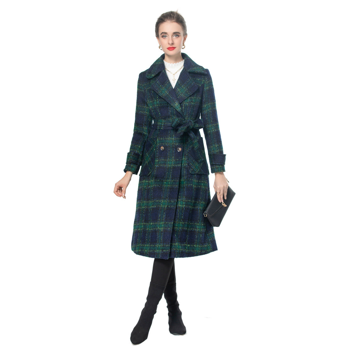 Women's High-grade Retro British Style Plaid Woolen Coats