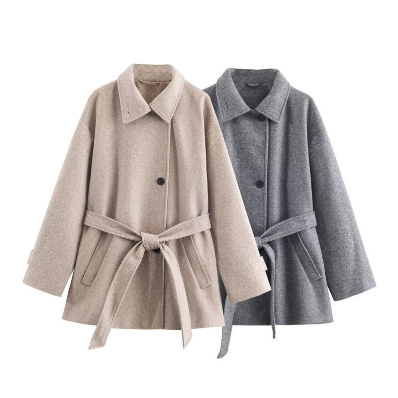 Women's Fashionable Elegant Collar With Belt Soft Coats
