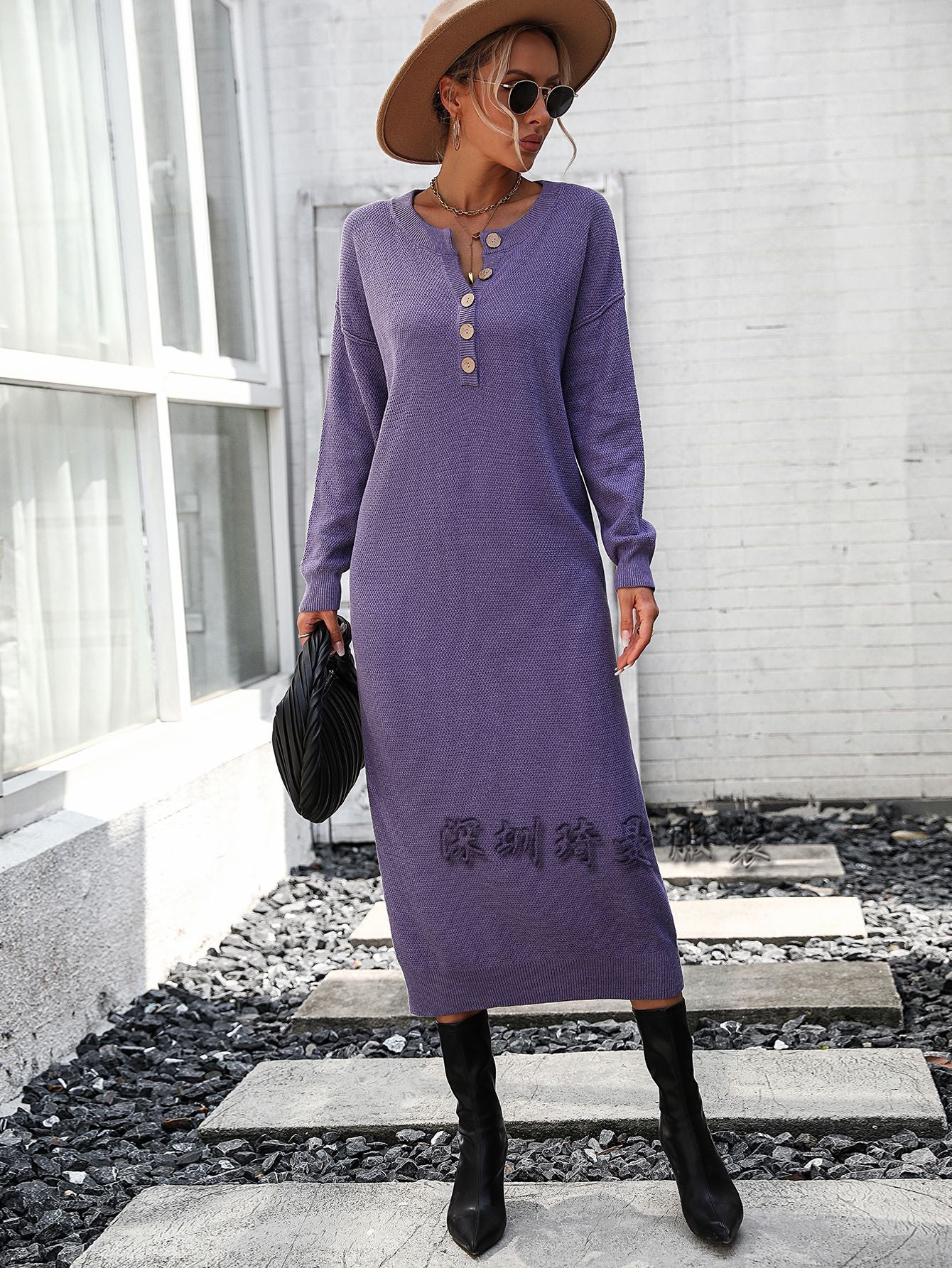Women's Button Dress Fashion Temperament Commute Knitwear