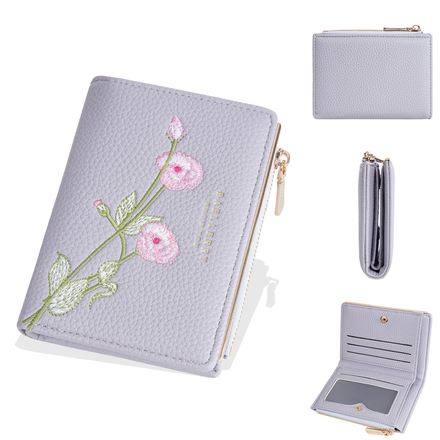 Women's Short Fashion Embroidery Litchi Pattern Flower Ladies Wallets