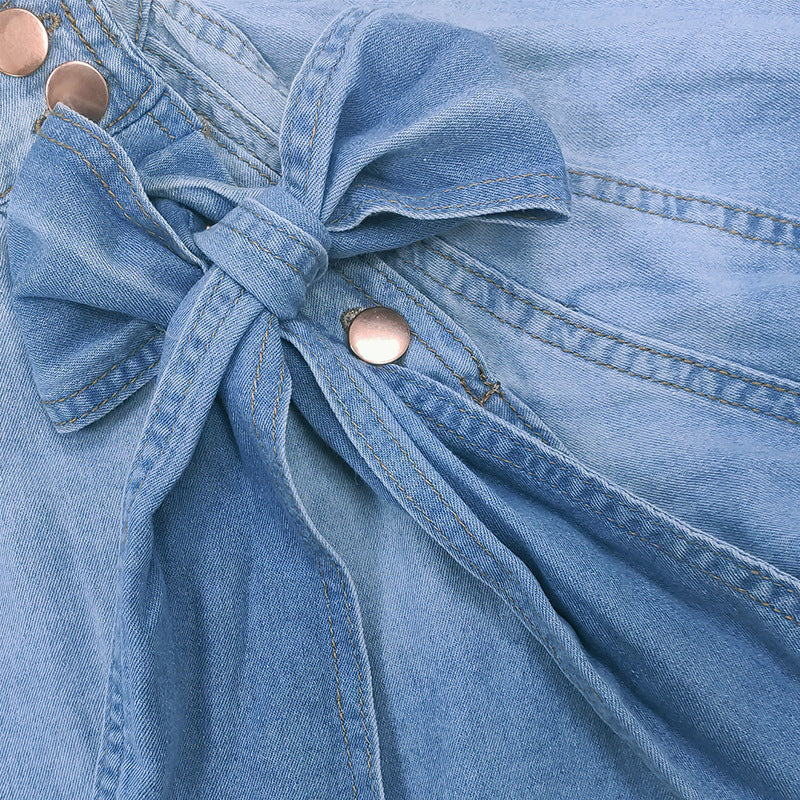 Women's Loose Puff Sleeves Denim Summer Half Shorts