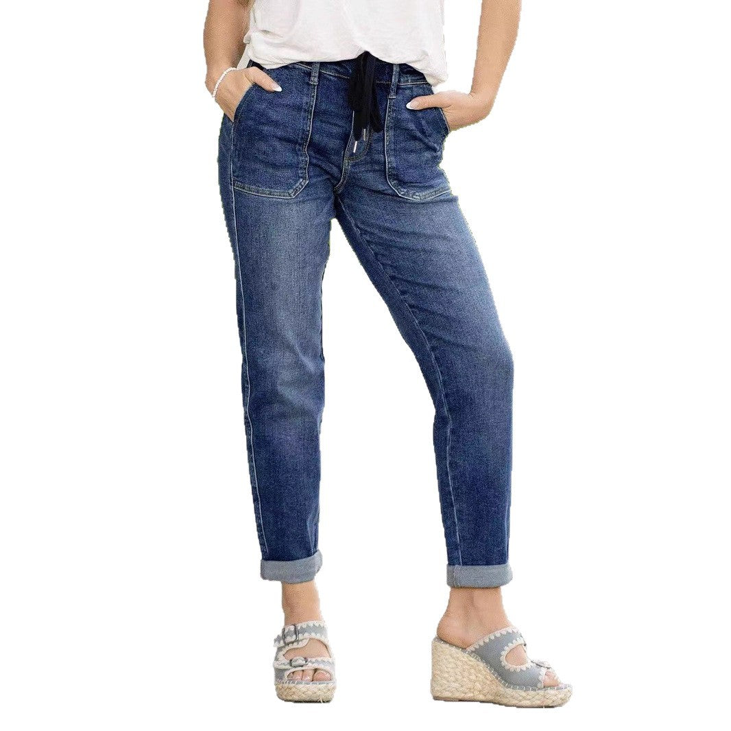 Women's Fashionable Slimming Drawstring Skinny Ripped Jeans