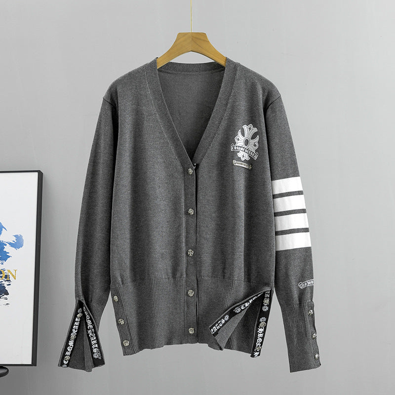 Women's College Style Four Bars Cross Fashion Knitwear