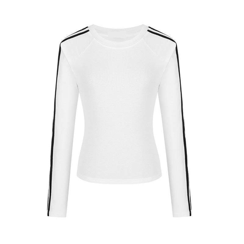 Women's Hot White Striped Long-sleeved Early Raglan Inner Women's T-shirt