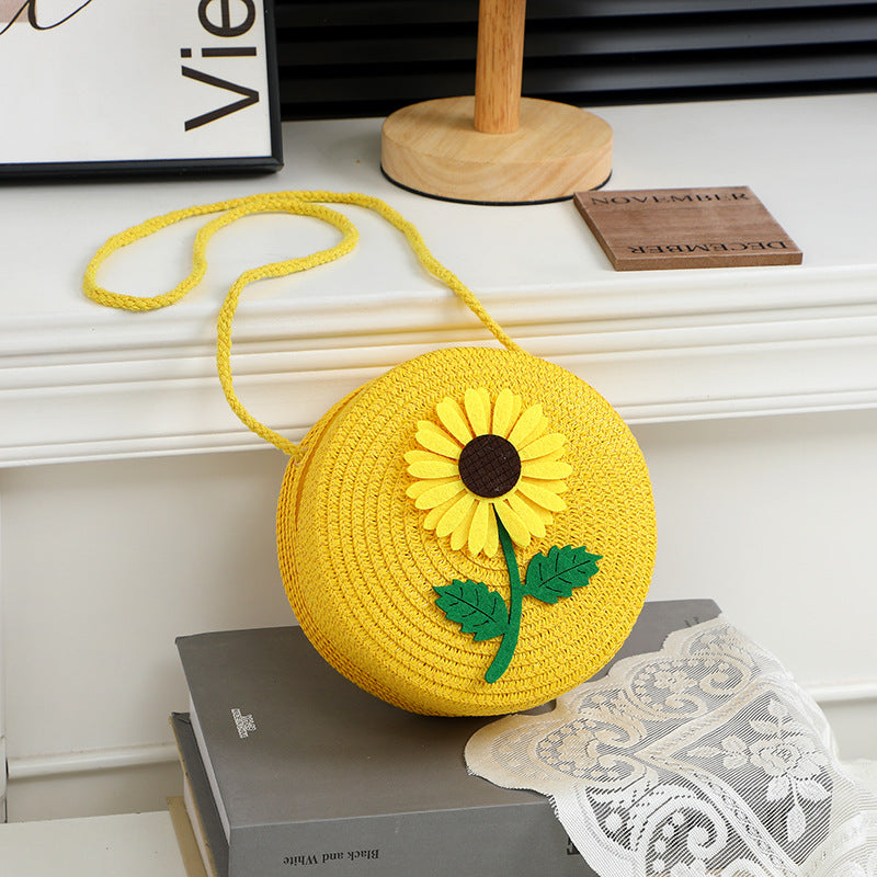 Summer Seaside Flower Straw Hand-woven Female Phone Bags
